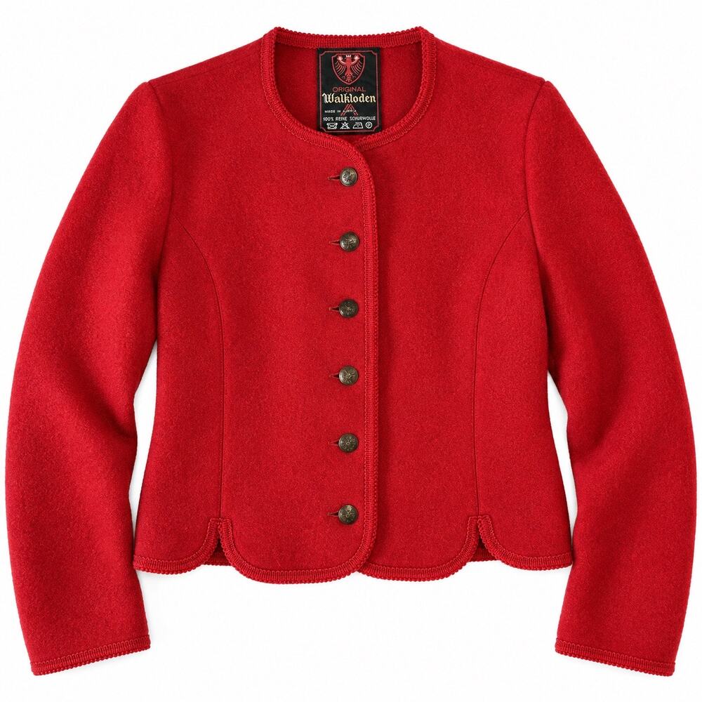 Vintage Original Walkloden Red Wool Jacket Austria Trachten Boho Cardigan